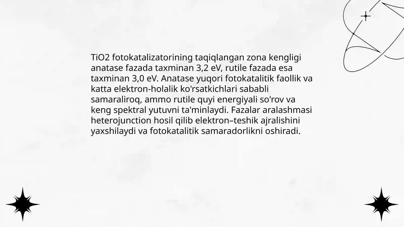 Fotokatalizatorlarda Taqiqlangan Zona Kengligi 4