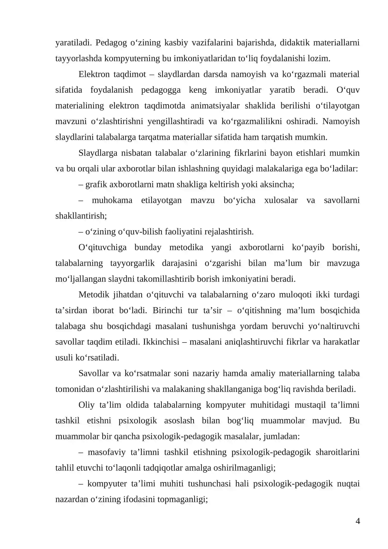 Web 2.0 servislar orqali oʻquv jarayonini tashkil etish BITIRUV MALAKAVIY ISHI 4