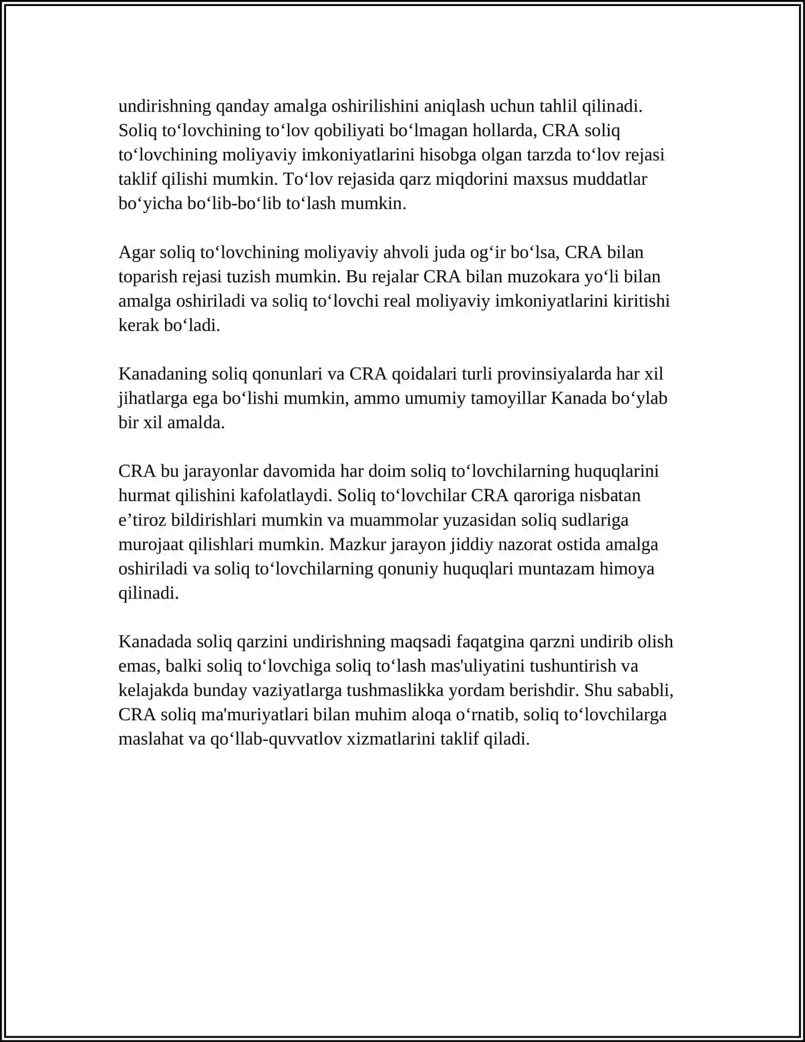 KANADA SOLIQ QARZINI UNDIRISH TARTIBI 4