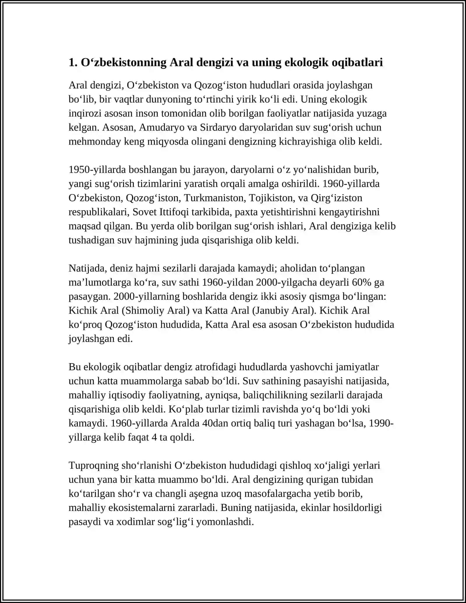 O‘ZBEKOSTON RESPUBLIKASINING EKOLOGIK MUOMOLARI 4