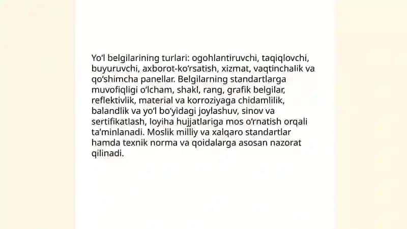 Bir yoʻl uchastkasining obodonlashtirish loyihasi ( yoʻl belgilarini, yashil hududni servis obektlarini joylashtirish) 4
