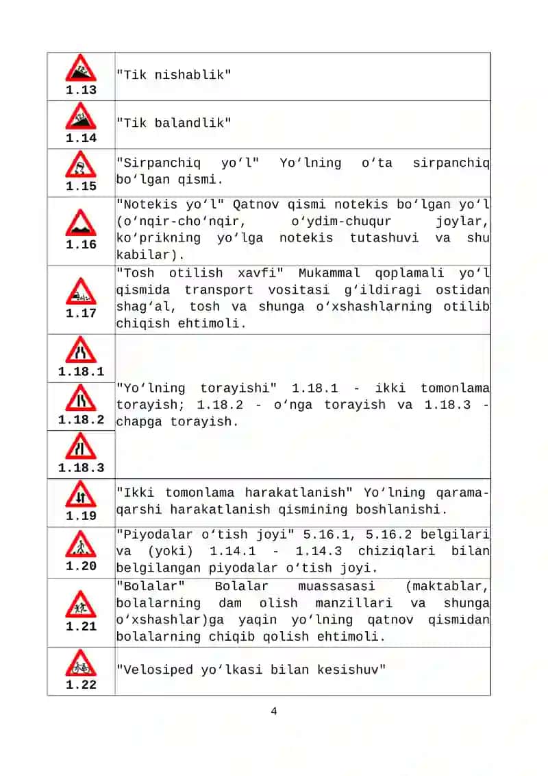 Yo‘l belgilari 4