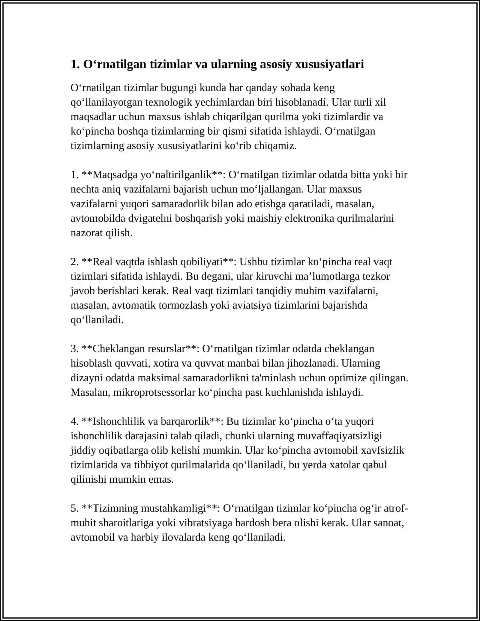 O‘rnatilgan tizimlar va ularning asosiy xususiyatlari 4