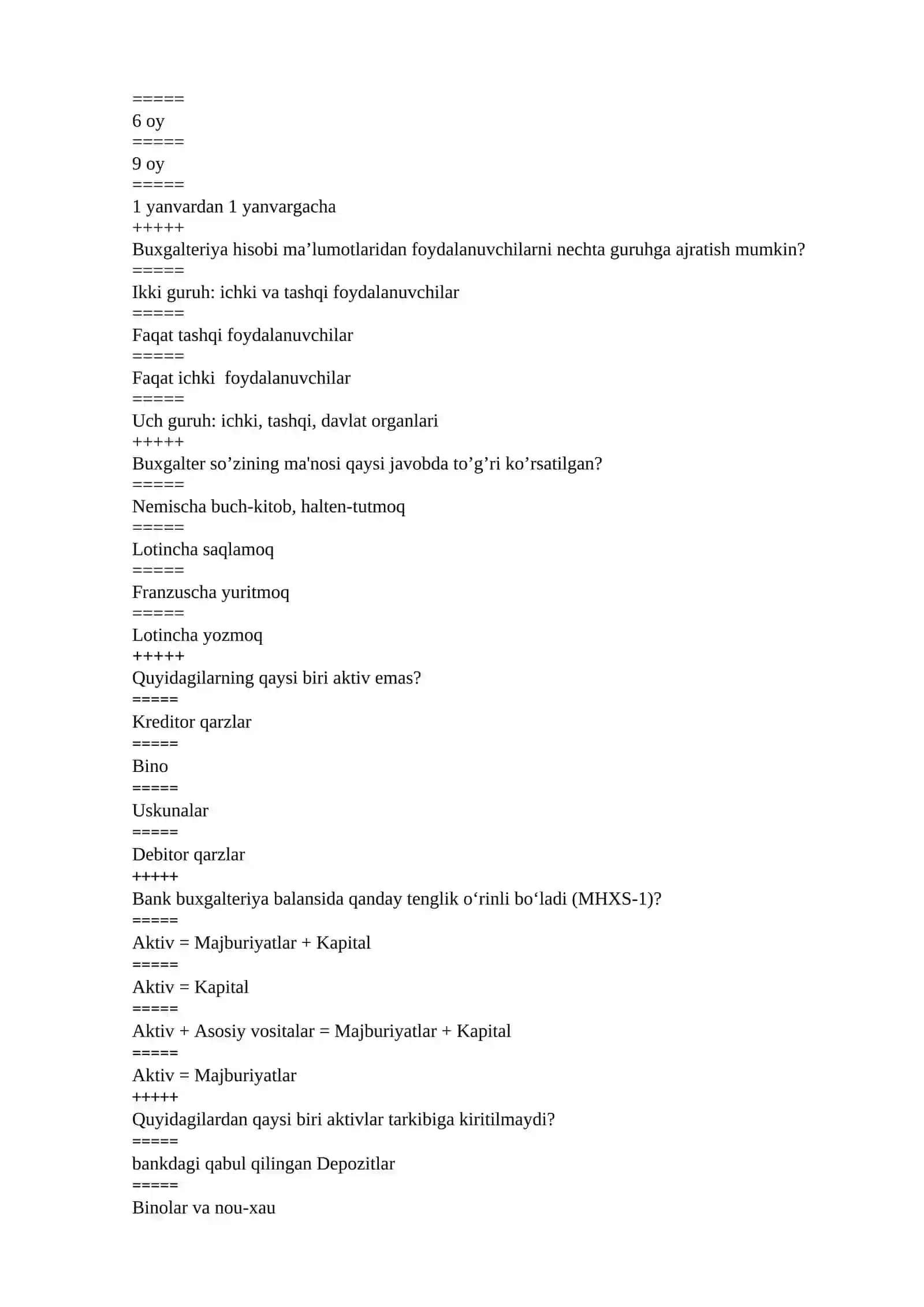 Banklarda buxgalteriya hisobi Test yakuniy 4