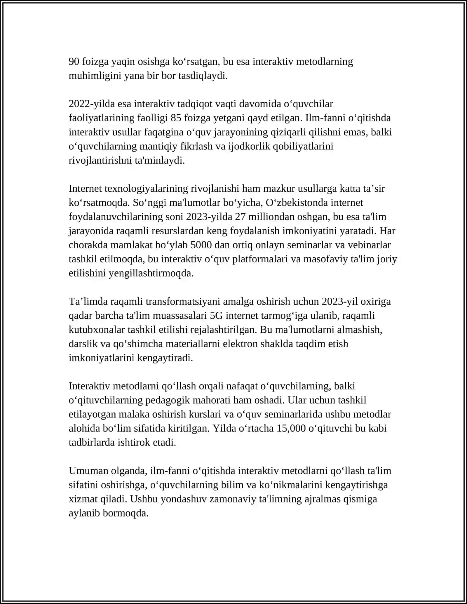 TABIIY FANLAR (SCIENCE)VA "GEOGRAFIYA" FANLARINI OʻQITISHDA INNOVATSION PEDAGOGIK TEXNOLOGIYALARNI JORIY ETISH BOYICHA USLUBIY TAVSIYALAR ISHLAB CHIQISH 4
