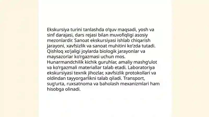 Texnalogiya darslarida ekskursiyalarni tashkil etush 4