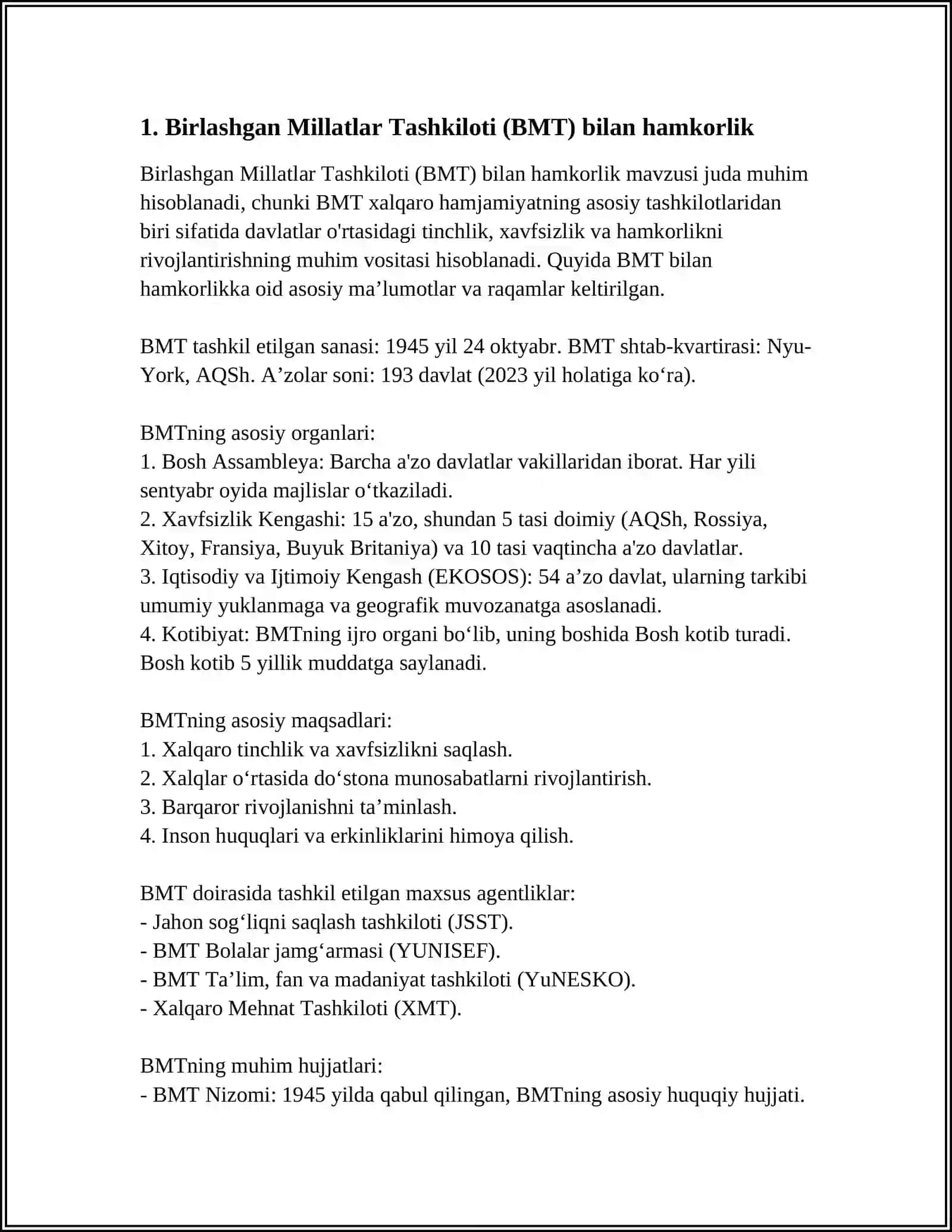 ÓZBEKISTONNING XALQARO TASHKILOTLAR BILAN HAMKORLIK ALOQALARI 4