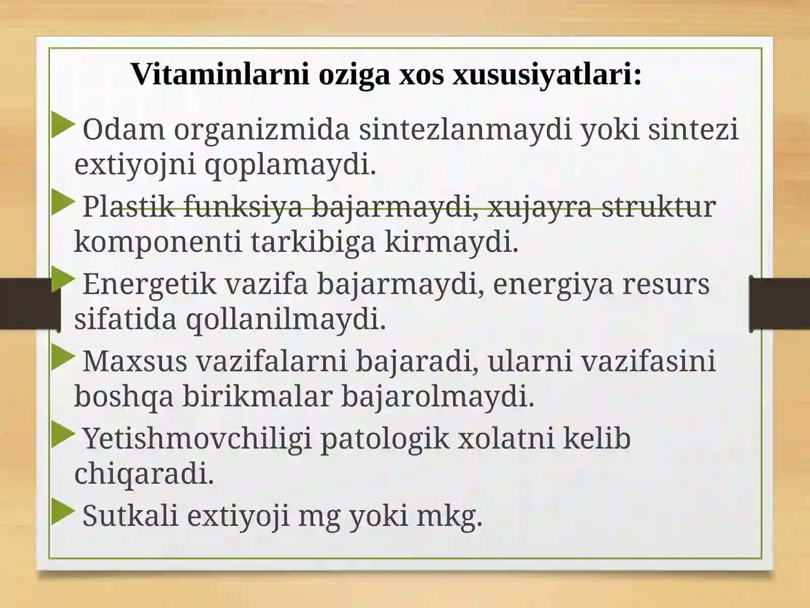 Vitaminlar, ularning organizmdagi funksiyalari, antivitaminlar 4