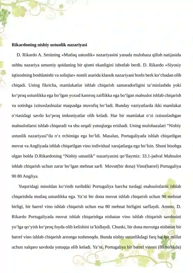 XALQARO SAVDONING ZARURIYATI VA UNING ASOSIY KO’RINISHLARI 4
