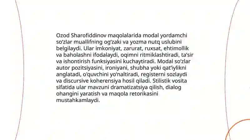 Ozod Sharofiddinov maqolalarida yordamchi so’zlar uslubiyati 4