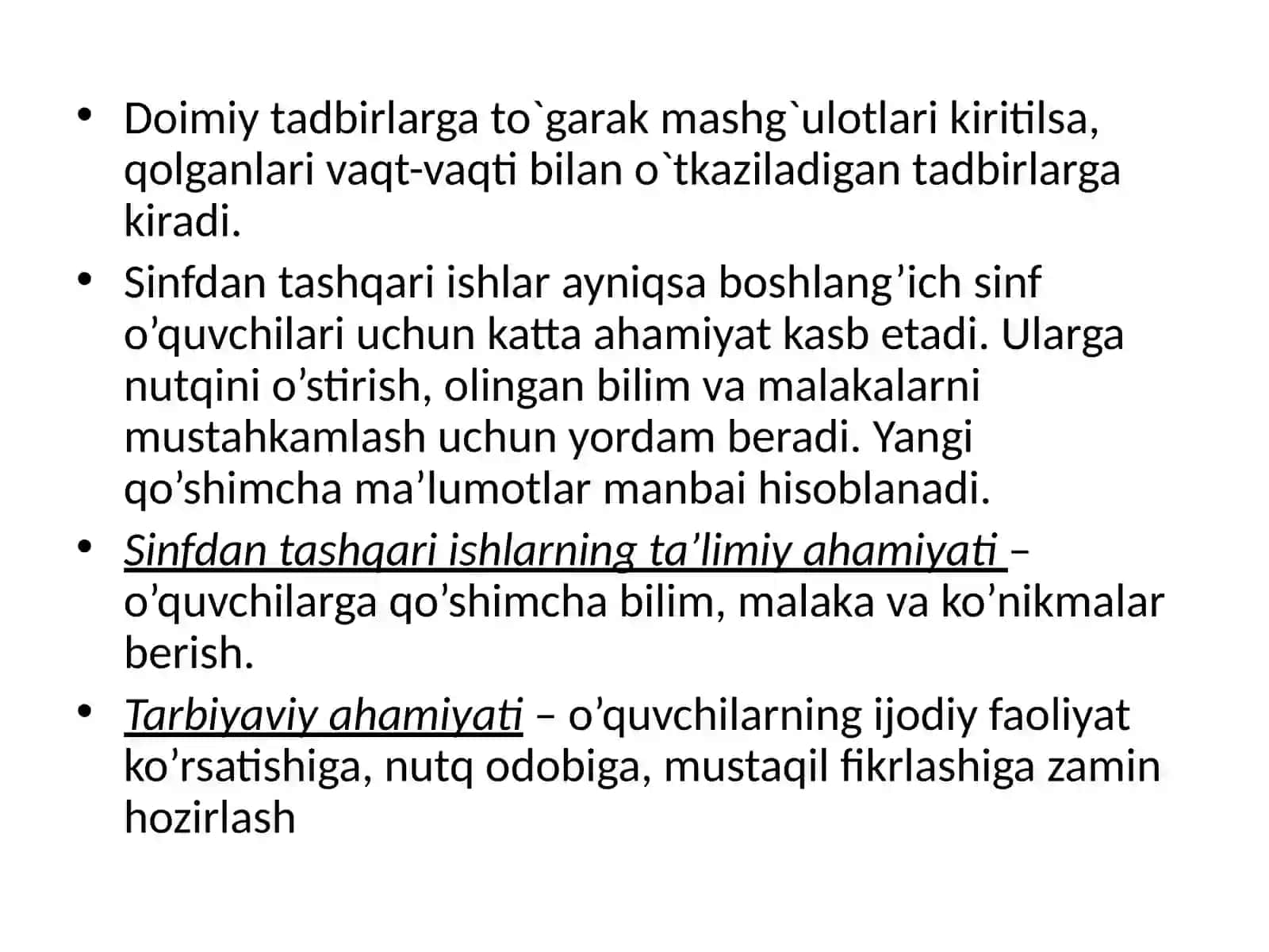 Boshlang‘ich sinfda sinfdantashqariishlar va tashkil qilish turlari 4