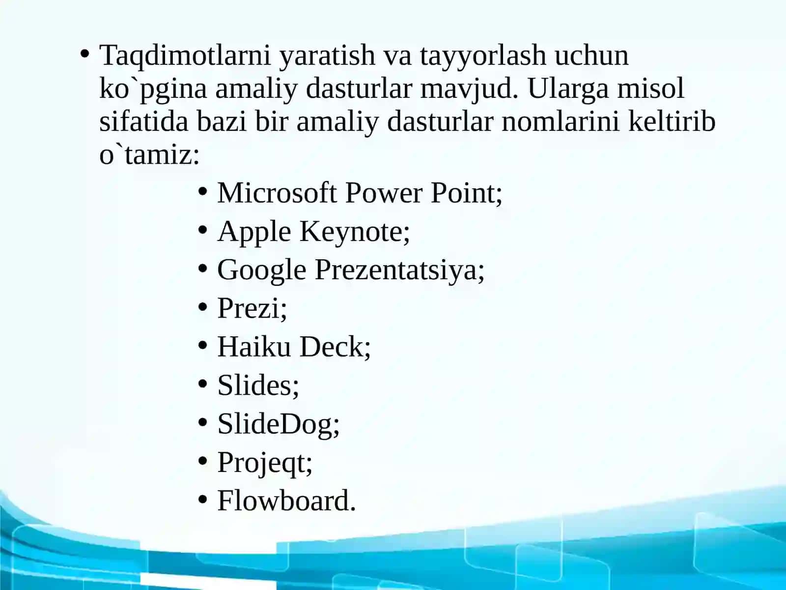 TAQDIMOTLARNI TAYYORLASH TЕXNOLOGIYALARI MICROSOFT POWER POINT 2013 4