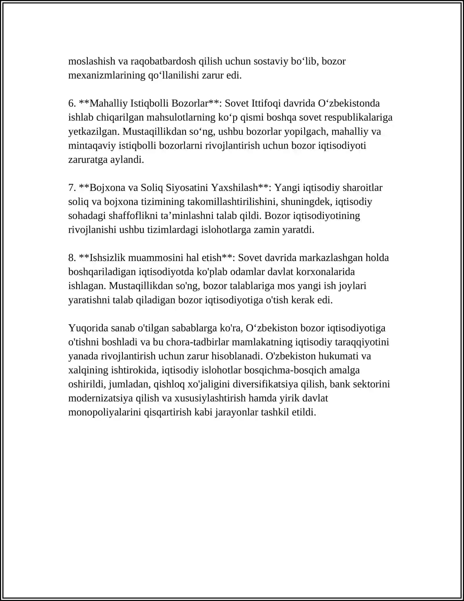 Oʻzbekistonda Bozor Iqtisodiyotiga Oʻtishning Sabablari 4