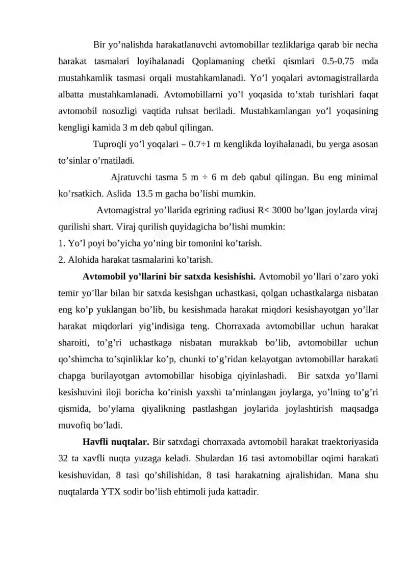 AVTOMAGISTRAL YO’LLARI VA AVTOMOBIL YO’LLARINING KESISHUVI 4