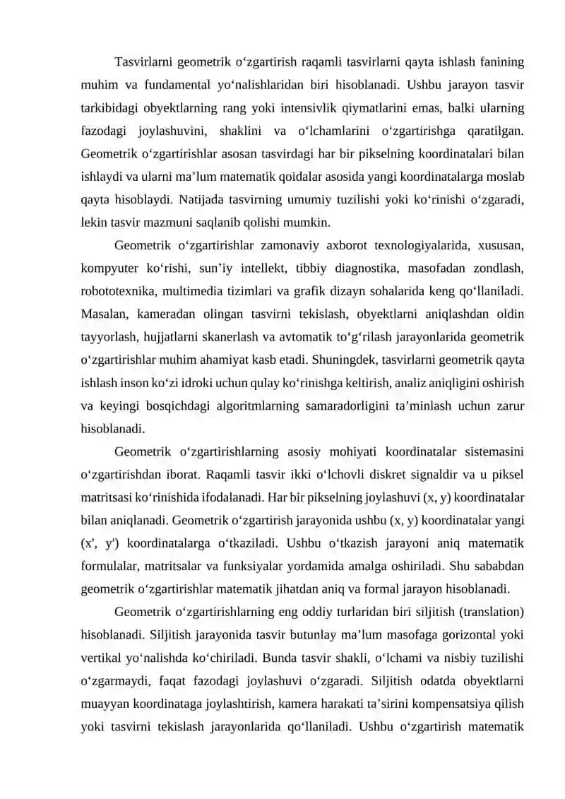 TASVIRLARNI GEOMETRIK O‘ZGARTIRISH USULLARI VA ALGORITMLARINI TAHLIL QILISH 4