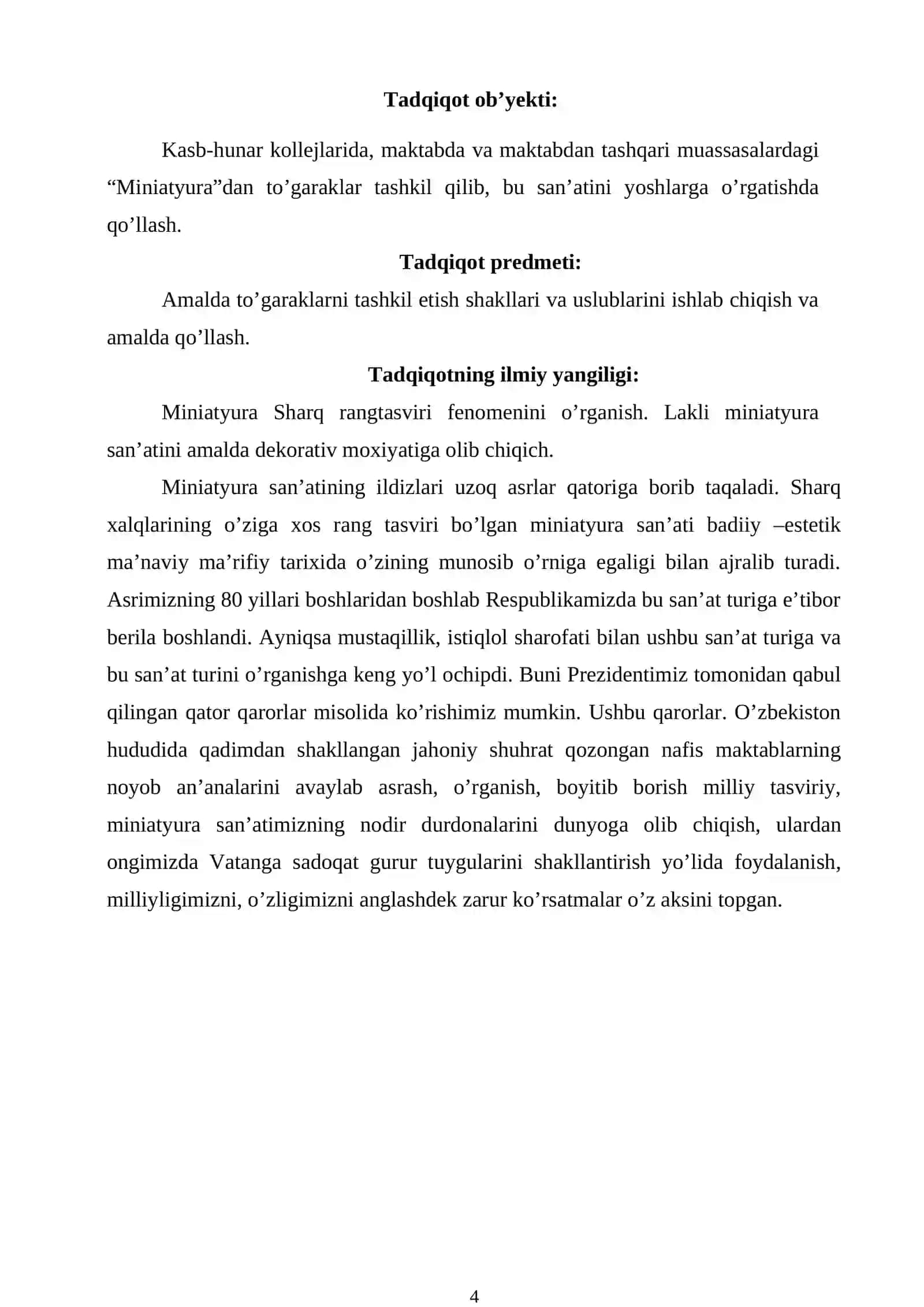 Lakli miniatyurada ijodiy kompozitsiya bajarish texnika va texnologiyasi (sovgabob buymlar misolida) mavzusidagi bitiruv malakaviy ishi 4