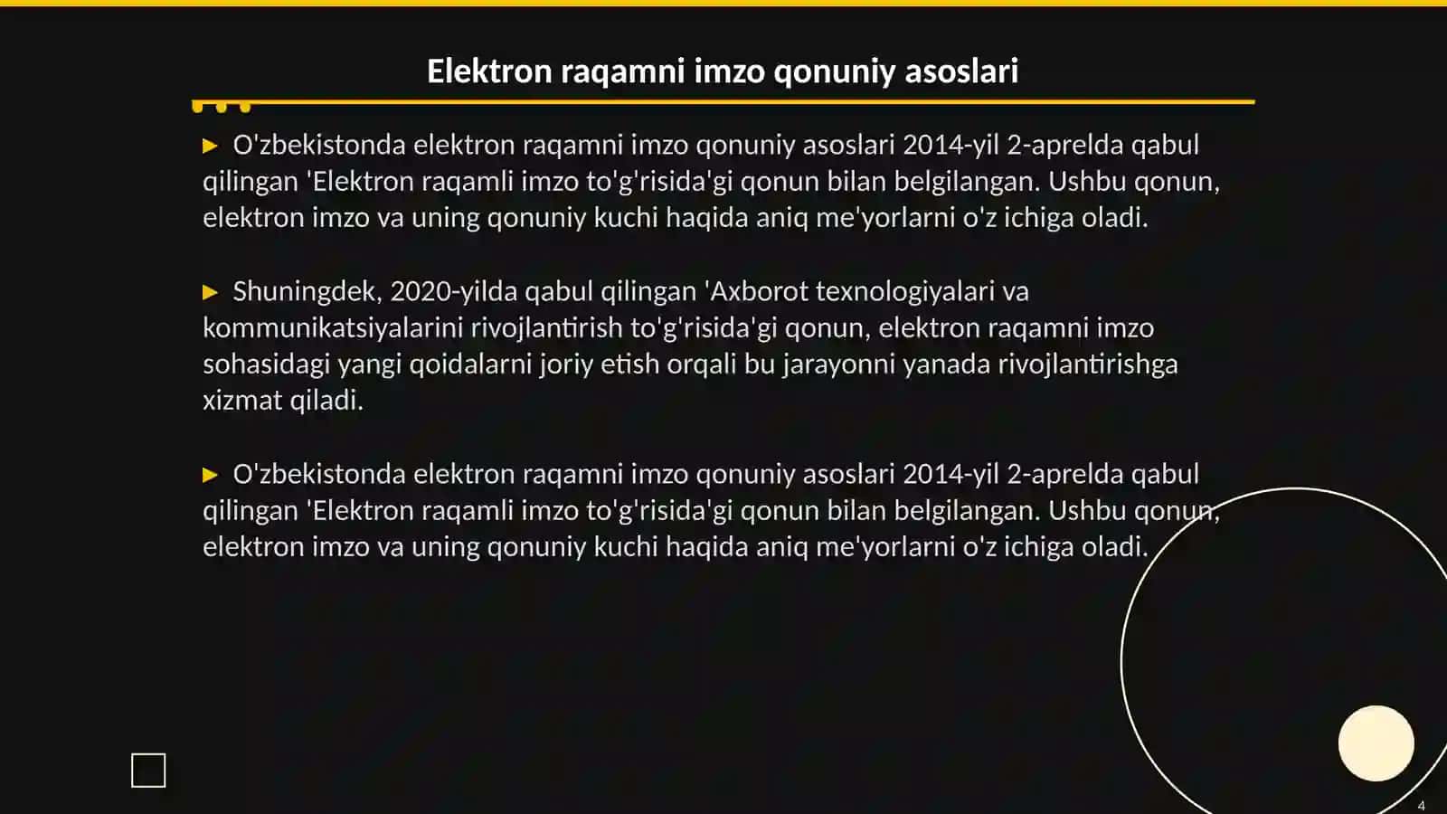 Elektron raqamni imzo va uni respublikamizda tadbiq etilish holati 4