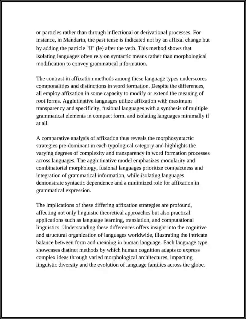Comparative analysis of affixation in agglutinative, fusional, and isolating languages 4