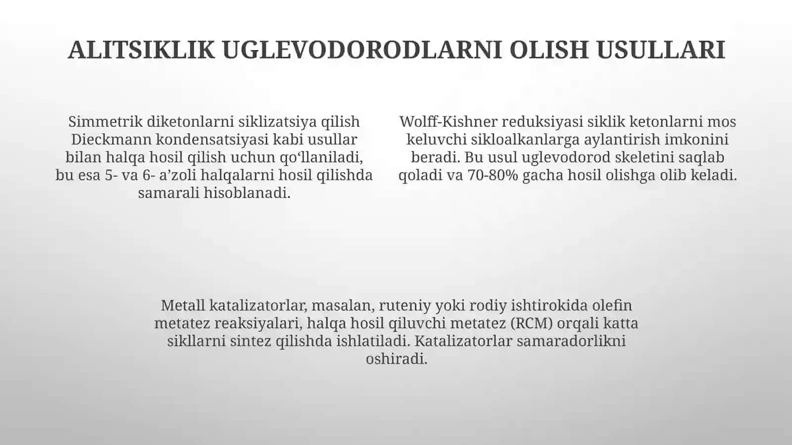Alisiklik va aromatik uglevodorodlarni olish usullari 4