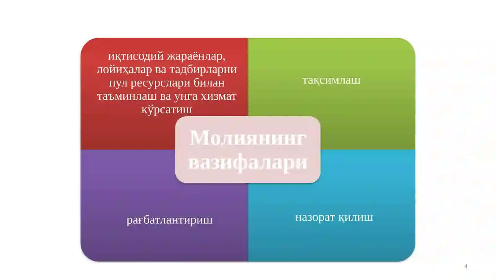 Миллий иқтисодиёт молия ва пул оқимлари йўналишлари 4