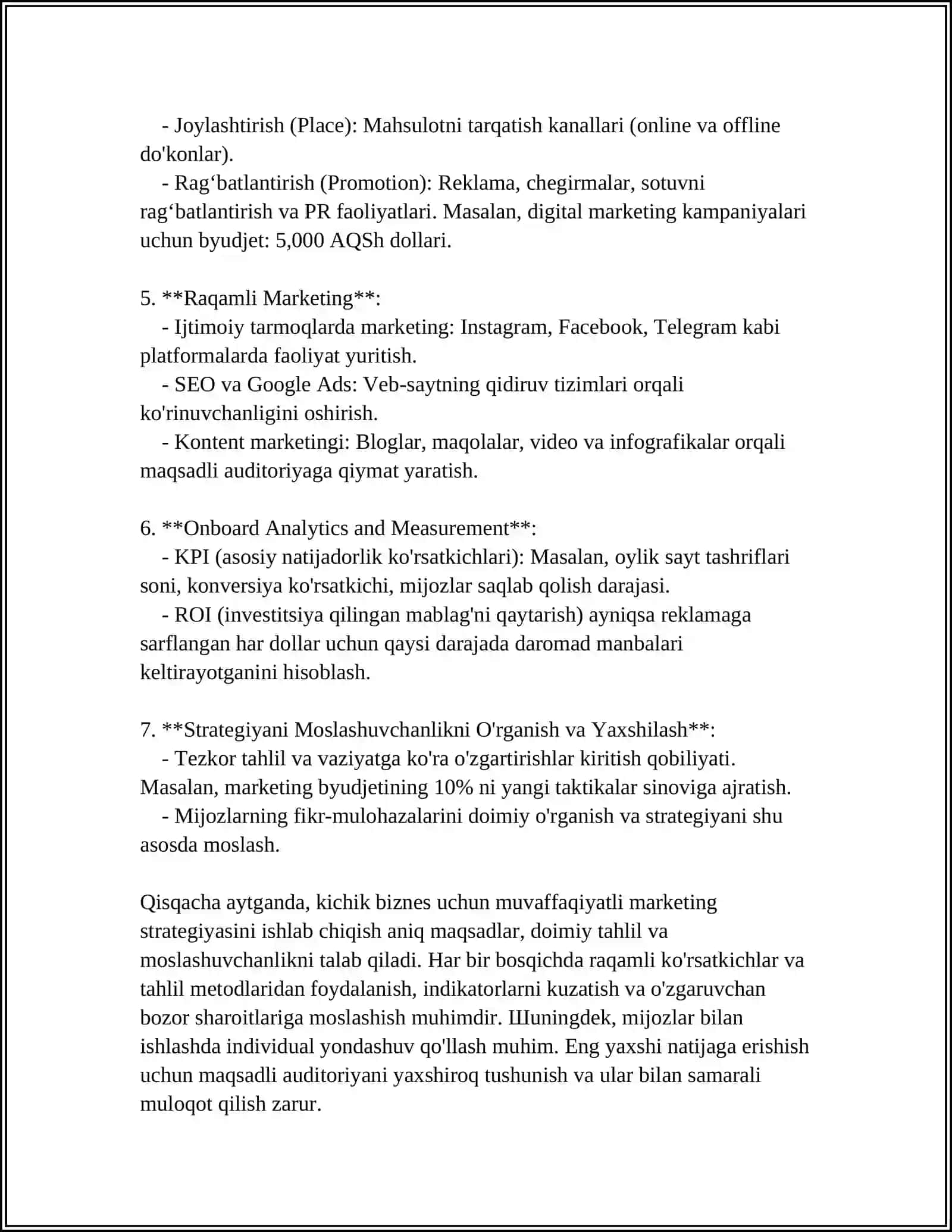 KICHIK BIZNES VA TADBIRKORLIK SUBYEKTLARIDA MARKETING FAOLIYATINI TASHKIL ETISH 4