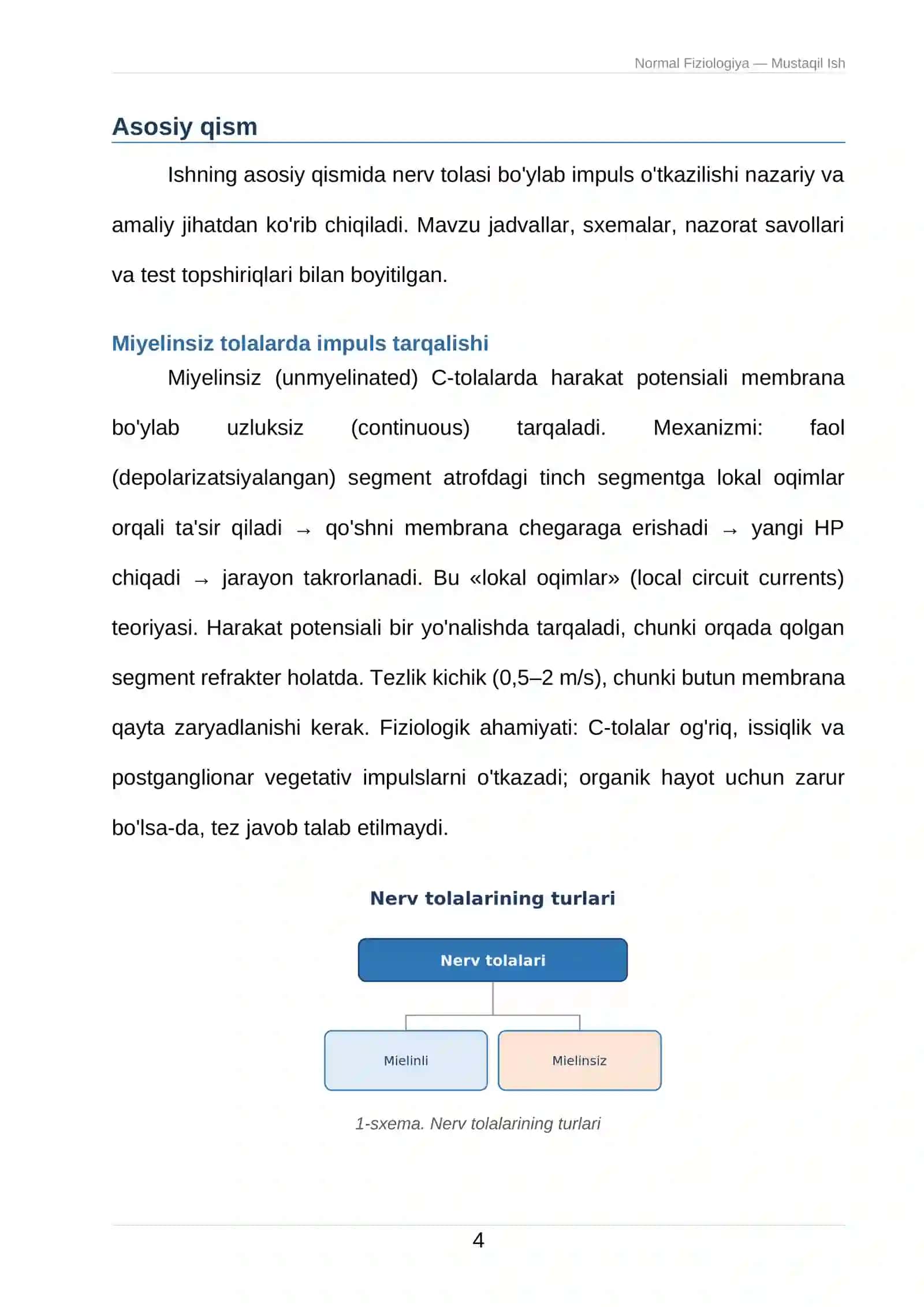 Normal Fiziologiya — Mustaqil Ish 4