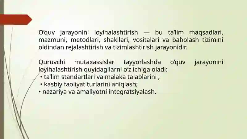 Quruvchi mutaxassislar tayyorlashda o'quv jarayonini loyihalashtirish 4