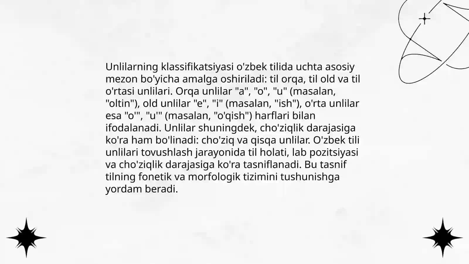 Oʻrganilayotgan tilda unlilar 4