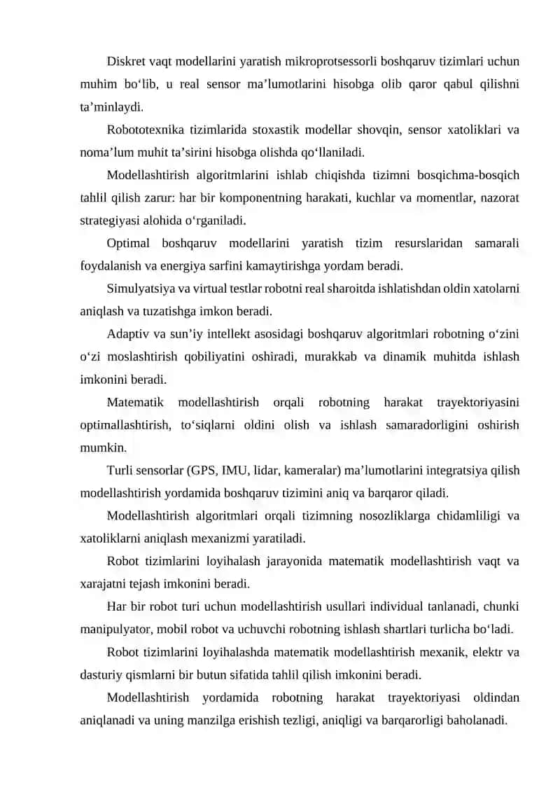 ROBOTOTEXNIKADA BOSHQARUV ALGORITMLARINI ISHLAB CHIQISHDA MATEMATIK MODELLASHTIRISH USULLARI 4