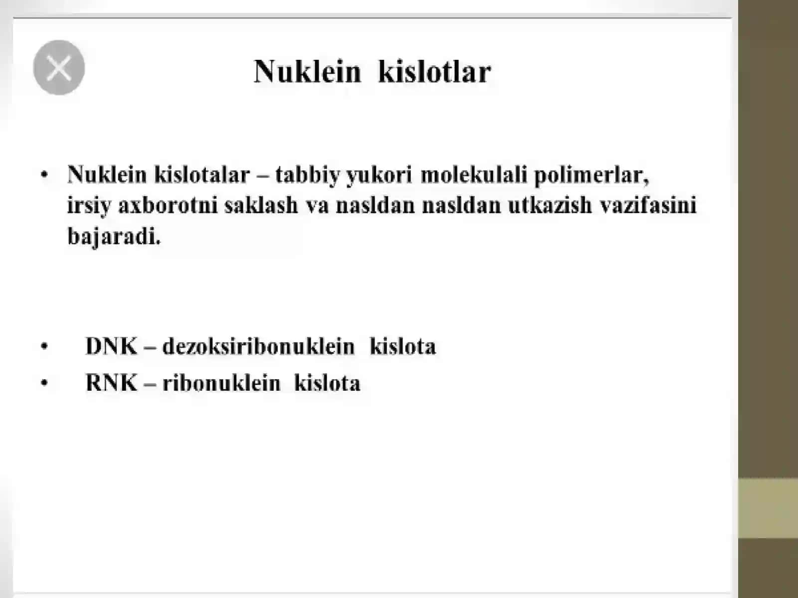 Irsiyatning molekulyar asoslari. Hujayralardan oqsillar biosintezi 4
