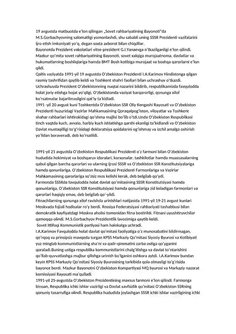 O‘zbekiston Respublikasining Mustaqil Tashkil Etish Tarixi 4