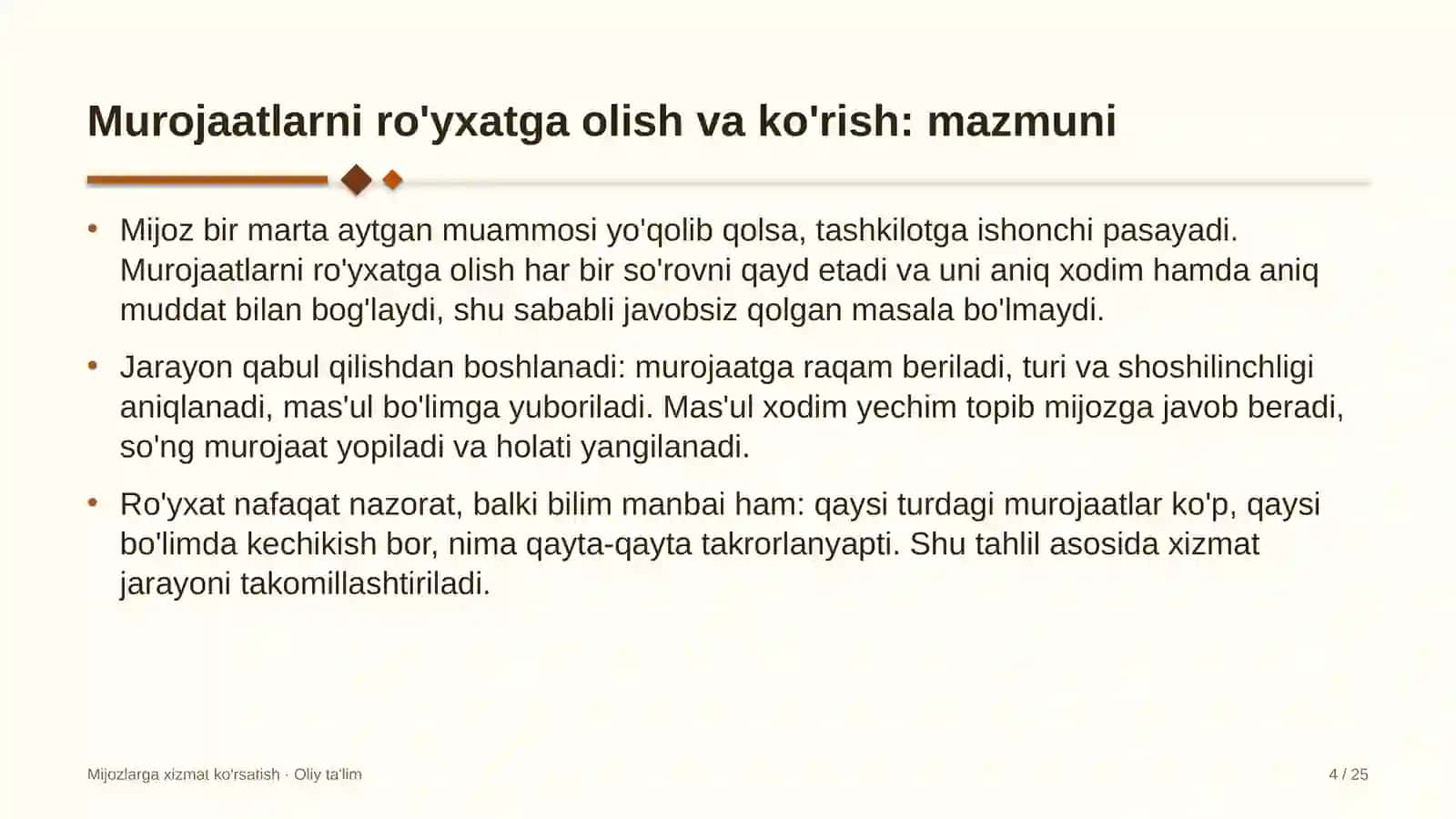 xususiy telekanallarda mijozlar murojaatlarini ro'yxatga olish va ko'rib chiqish 7523 4
