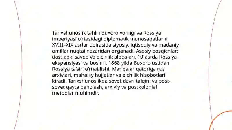 XVI-XIX asr Buxoro xonligi (amirligi) diplomatik aloqalari tarixshunosligi 4
