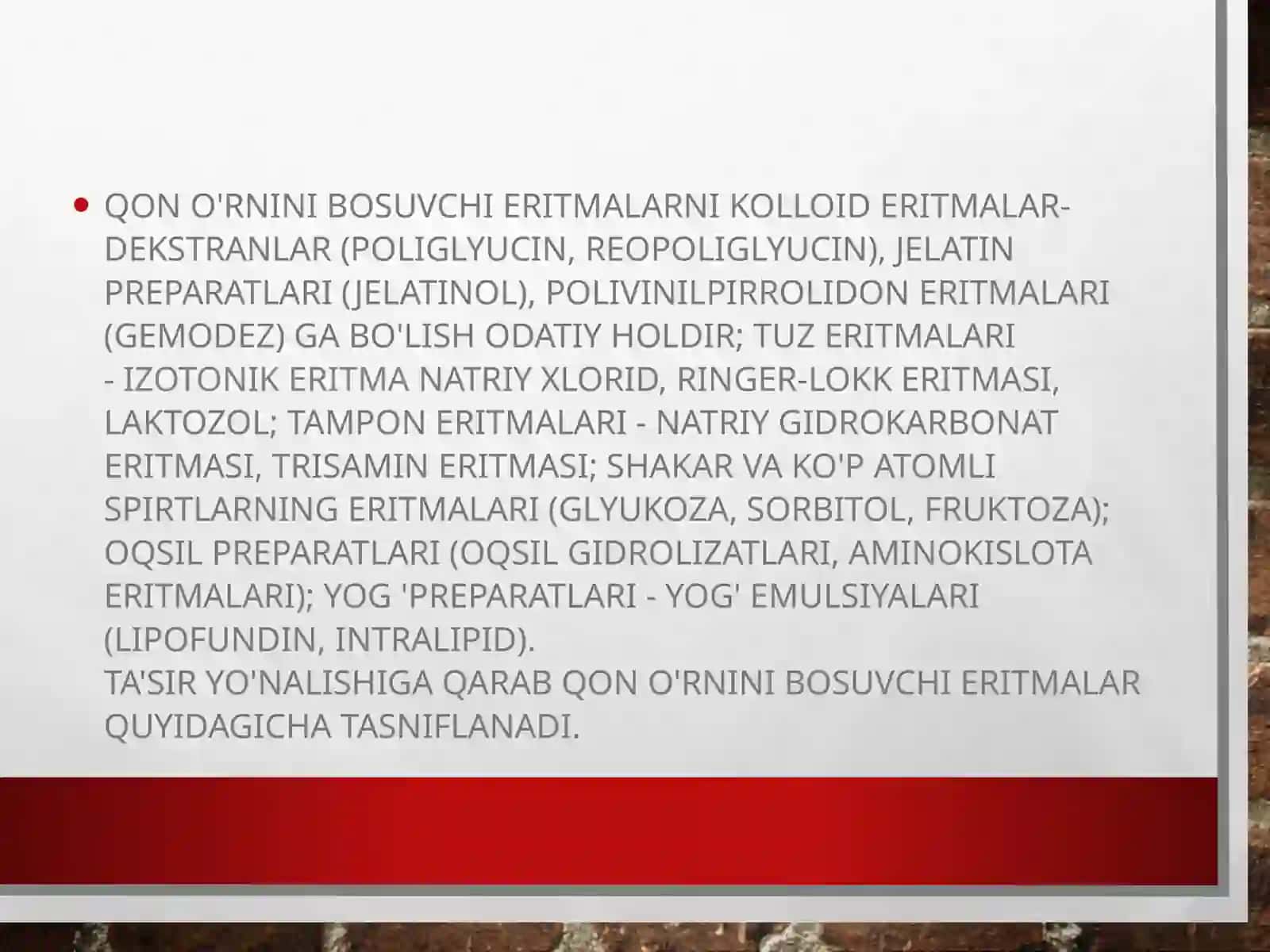 Qon o’rnini bosuvchi suyuqliklar 2026 YIL 4
