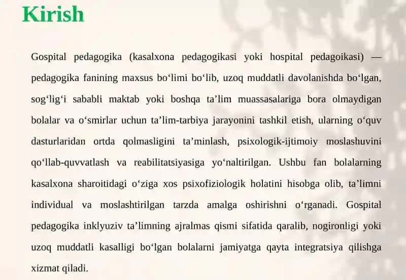 Gospitalpedagogika: fansifatidashakllanishi va rivojlanishi tarixi 4