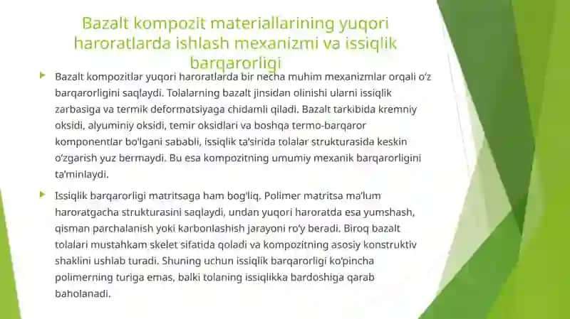 Bazalt kompozitlarning issiqlik xossalari va termik stabilizatsiya jarayoni 4