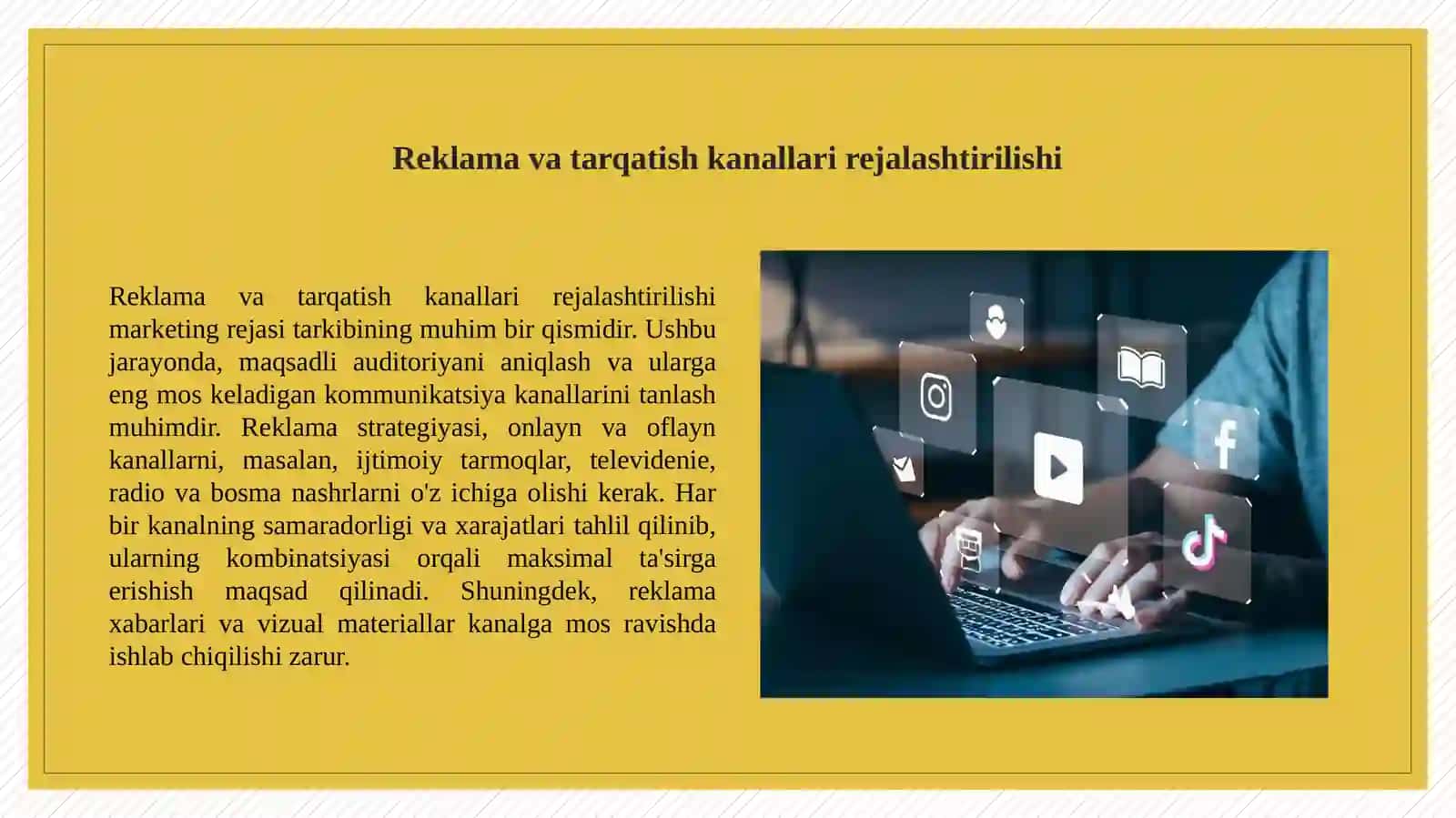 Marketing rejasi tarkibini izohlang. 4