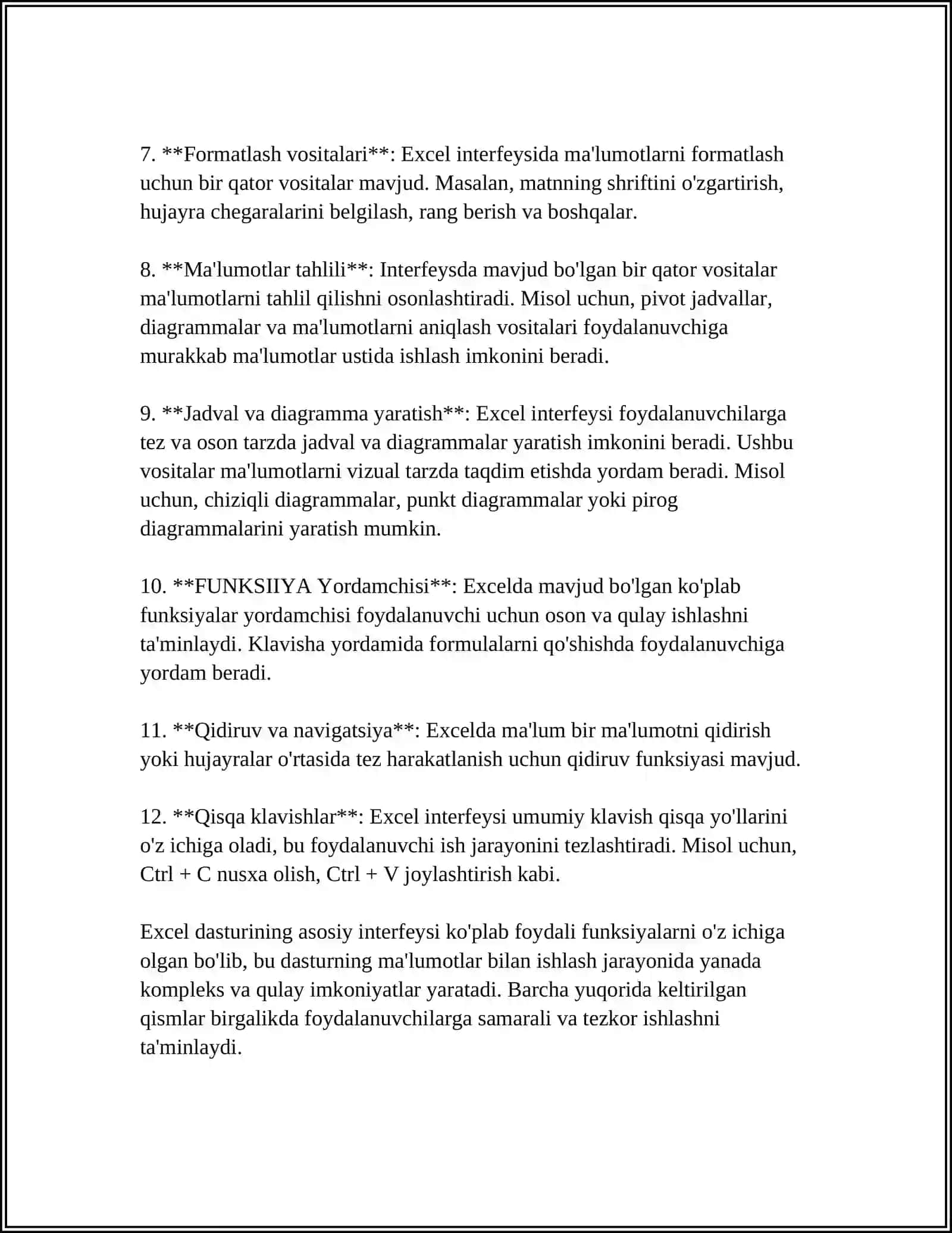 EXCEL DASTURI ASOSIY MA'LUMOTLAR VA HISOBLASH ASOSLARI 4