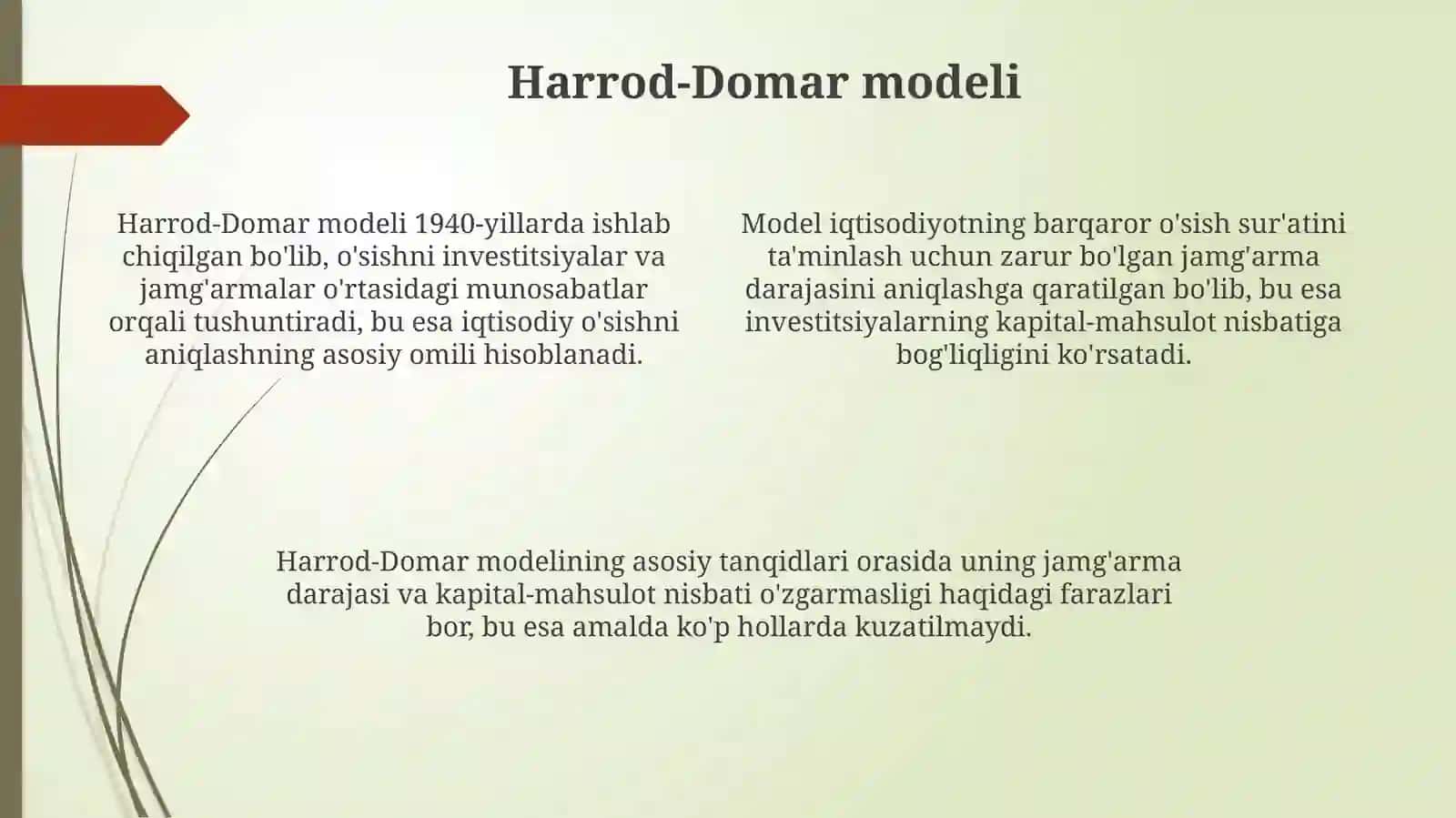 Dinamik modellar: Xarrod-Domar modeli. Solou modeli. Samuelson-Xiks modeli 4