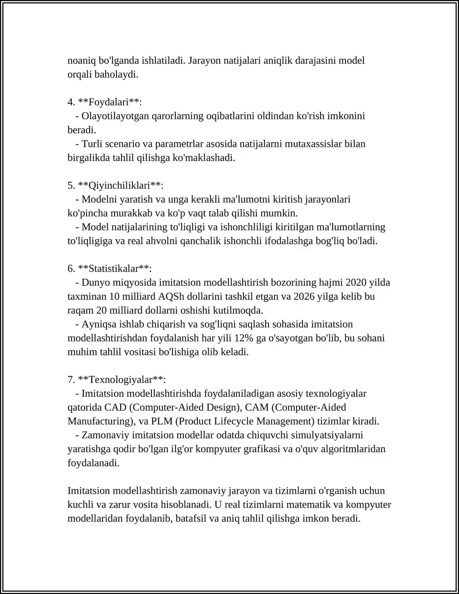IMMITATSION MODELLASHTIRISH VA TIZIMLARDA QO'LLANILISHI 4