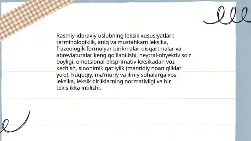Rasmiy-idoraviy uslub va uning uslubiy xususiyatlari 4