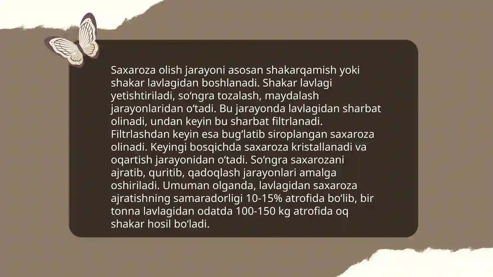 Saxarozani qand lavlagi va shakarqamishdan olinishi 4