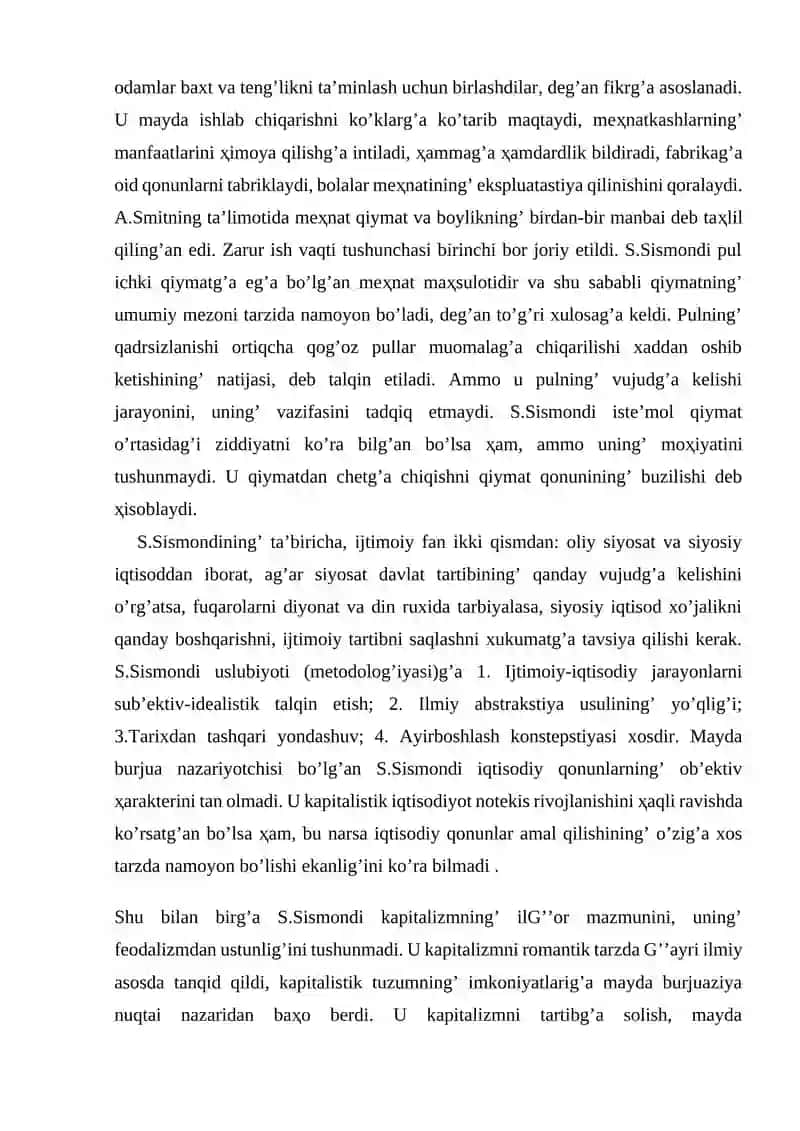 Sismondi mayda ishlab chiqarishga munosabati 4