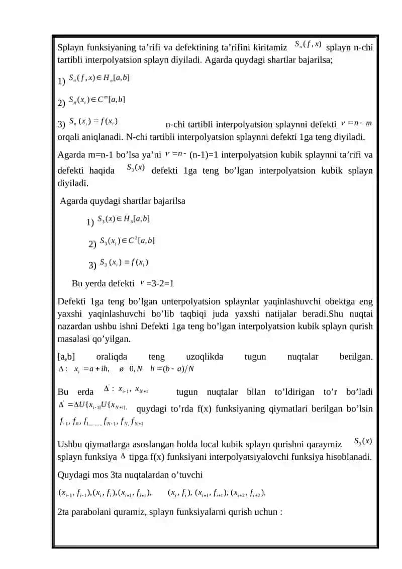 Interpolyatsion kubik splaynlar 4