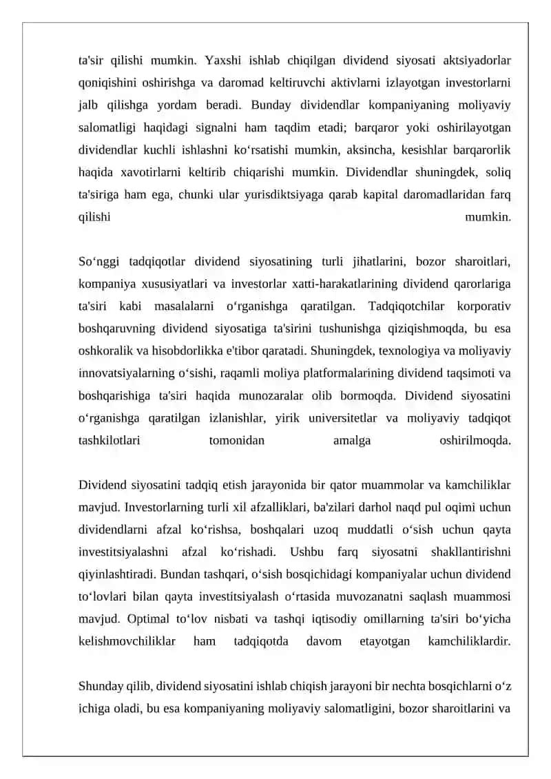 Divident siyosatini ishlab chiqish bosqichlari 4