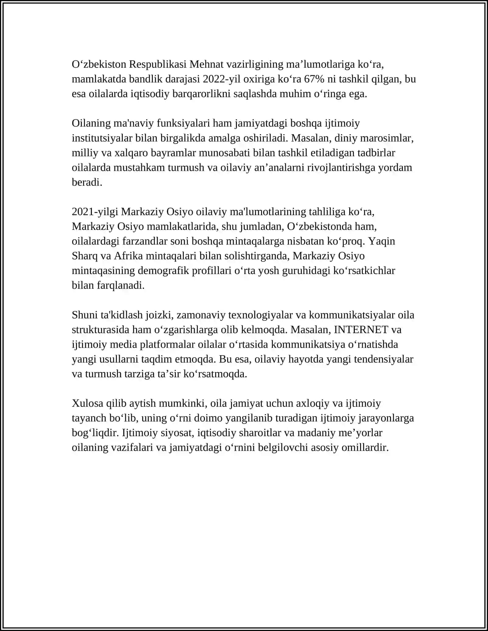 OILA TARBIYASI ASOSLARI 4