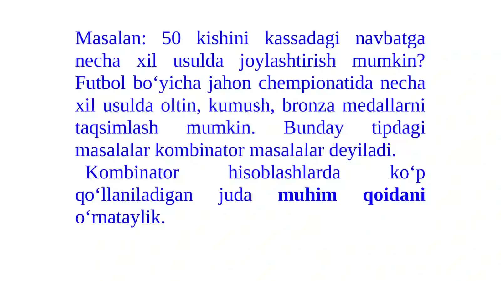 Kombinatorikaning asosiy qoidalari 4