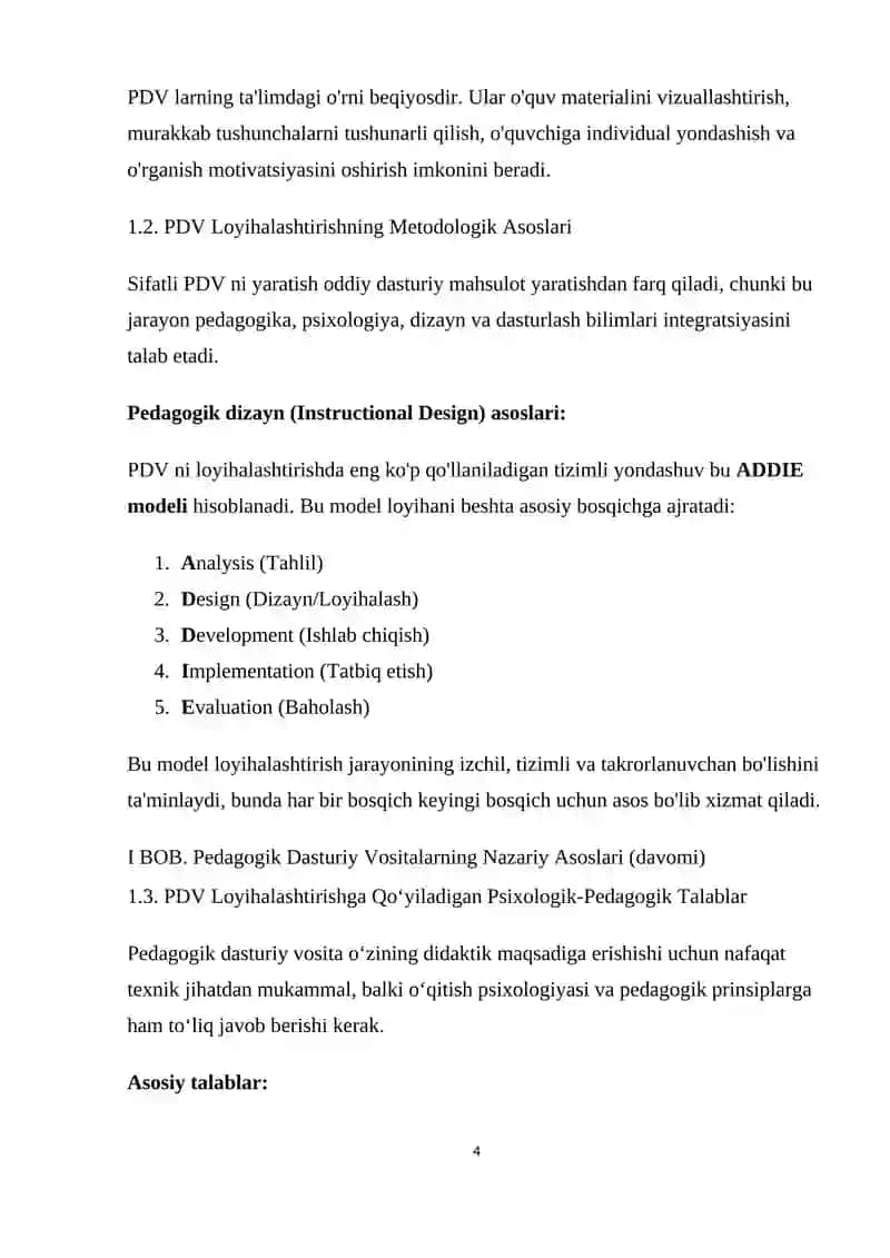 Pedagogik dasturiy vositalarni loyihalashtirish 4
