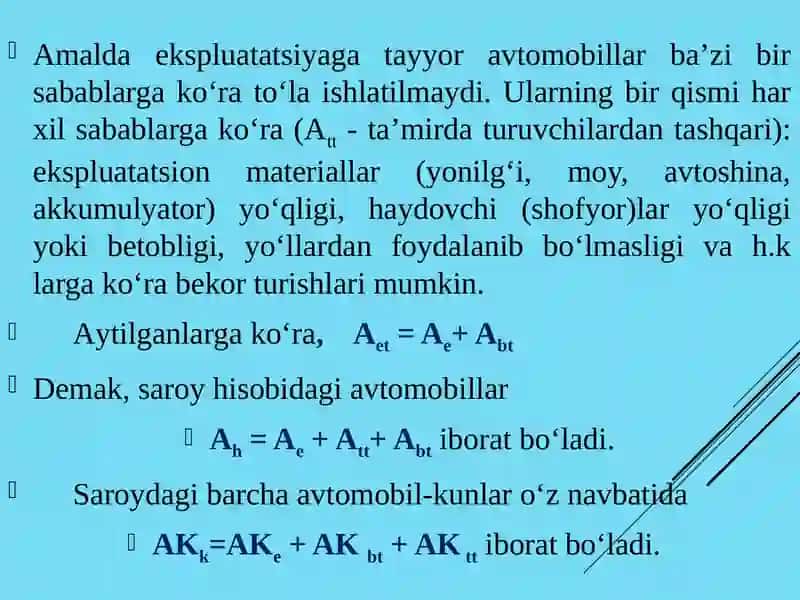 AVTOMOBIL TRANSPORTI ASOSIY ISH KO‘RSATKICHLARI 4
