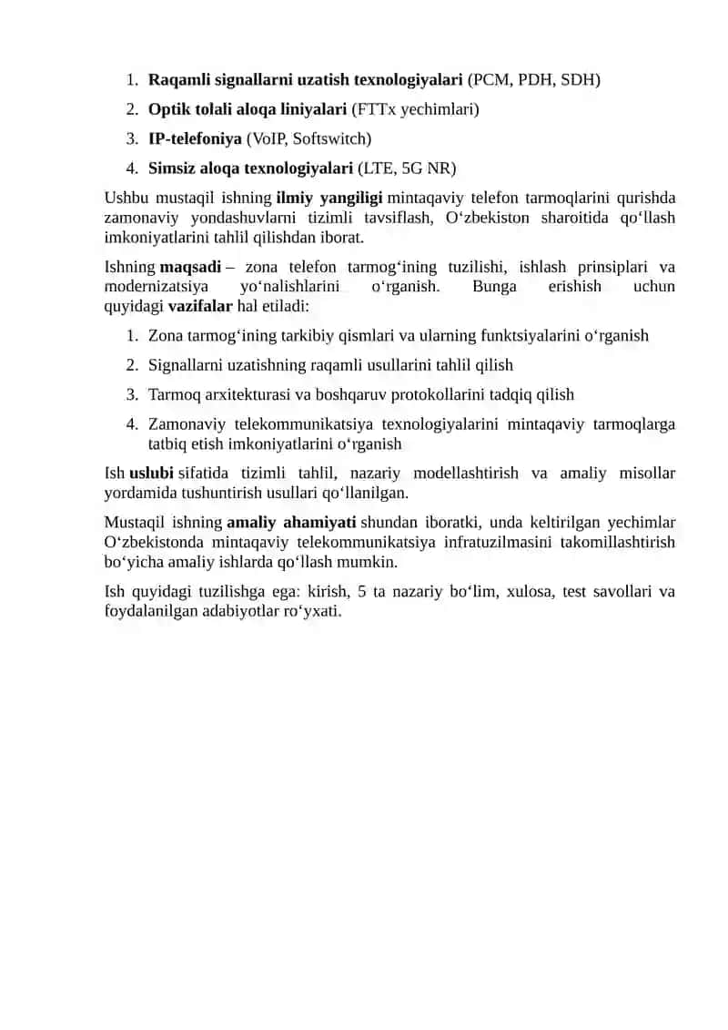 Zona (mintaqaviy) telefon tarmog’ining qurilishi 4